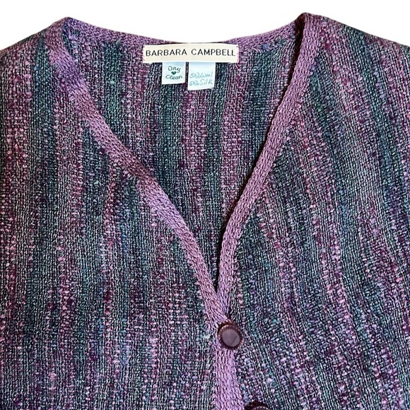Hand Woven Wool/Silk Cropped Cardigan Jacket Purple/Teal Cottagecore Boho Medium - Picture 2 of 11